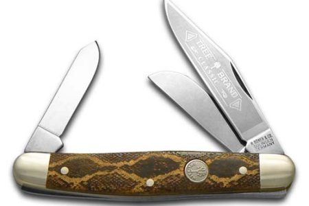 BOKER Tree Brand Brown Bone Golden Diamondback Rattlesnake Stockman Carbon Steel Pocket Knife