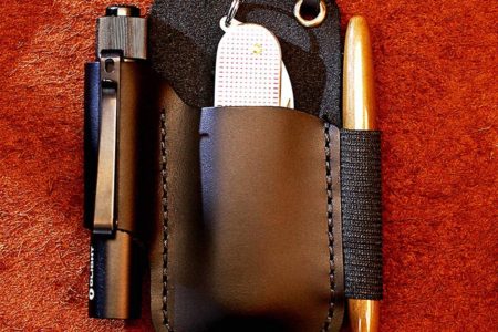 EASYANT Handmade Leather Sheath for Folding Knife Flashlight Organizer EDC Tools Black