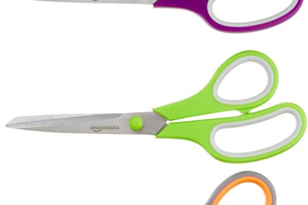 AmazonBasics Multipurpose, Comfort Grip, Titanium Fused, Stainless Steel Office Scissors - Pack of 3