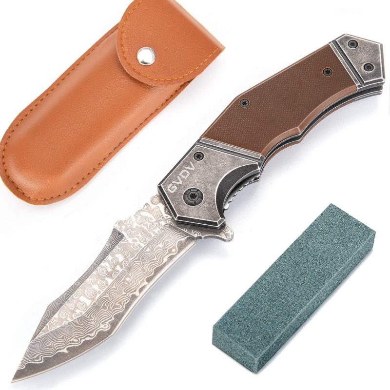 GVDV Damascus Folding Pocket Knife