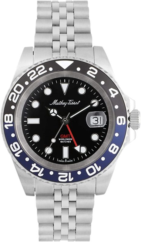 Mathey-Tissot Mathy Vintage GMT Black Dial Batman Bezel Men's Watch H903ANB