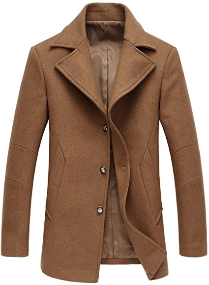 chouyatou Men's Classic Notched Collar Double Breasted Wool Blend Pea Coat