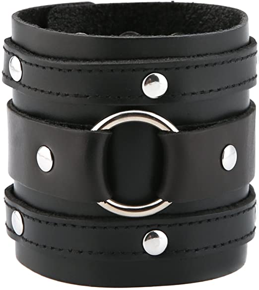 HZMAN Wide Cuff Wrap Gothic Wristband Punk Rock Biker Wide Strap Leather Bracelet