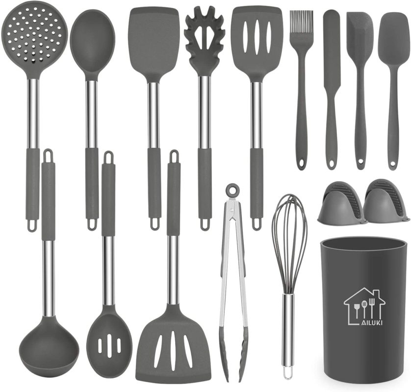 Silicone Cooking Utensil Set, Kitchen Utensils 17 Pcs Cooking Utensils Set