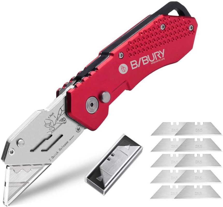 Utility Knife, BIBURY Upgraded Version Heavy Duty Box Cutter, Pocket Carpet knife